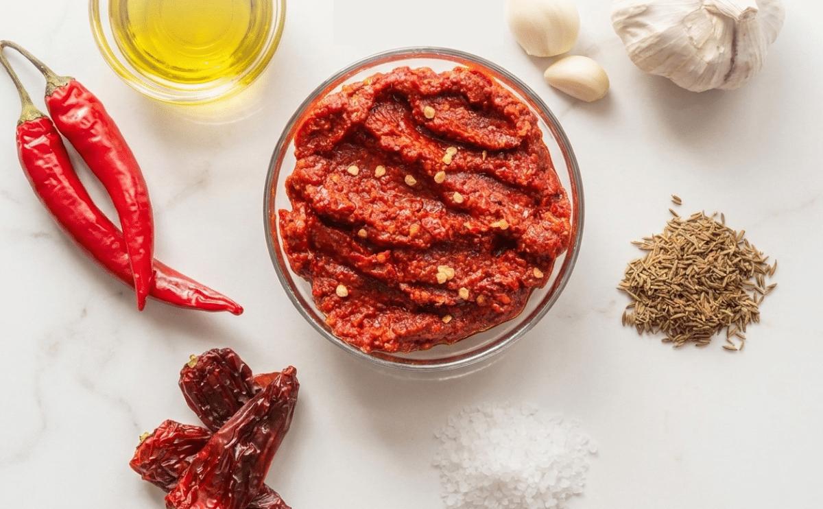 notre harissa est élaborée à partir de piments frais sélectionnés à la main, d'ail, de sel marin et d'épices pures. Aucun conservateur, aucun colorant artificiel .