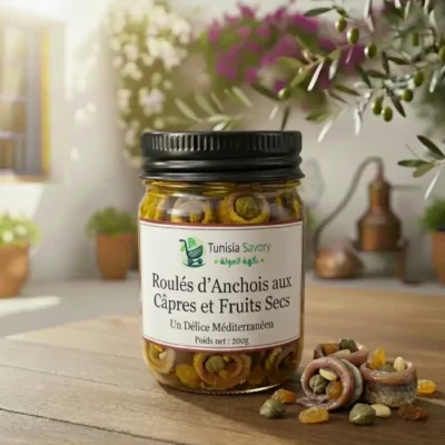 roulés d’anchois câpres fruits secs méditerranéens