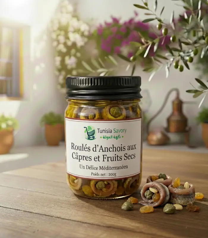 roulés d’anchois câpres fruits secs méditerranéens